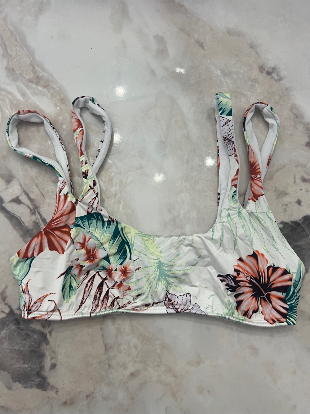 The Bikini Lab White Floral-Trim Bikini Top